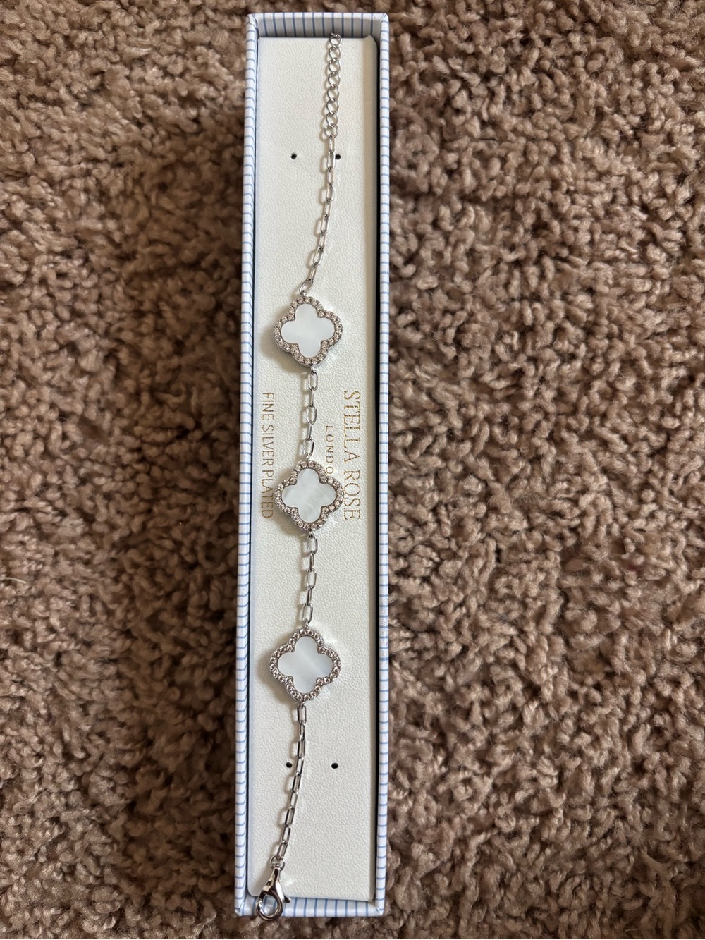 Silver White Clover Link Bracelet